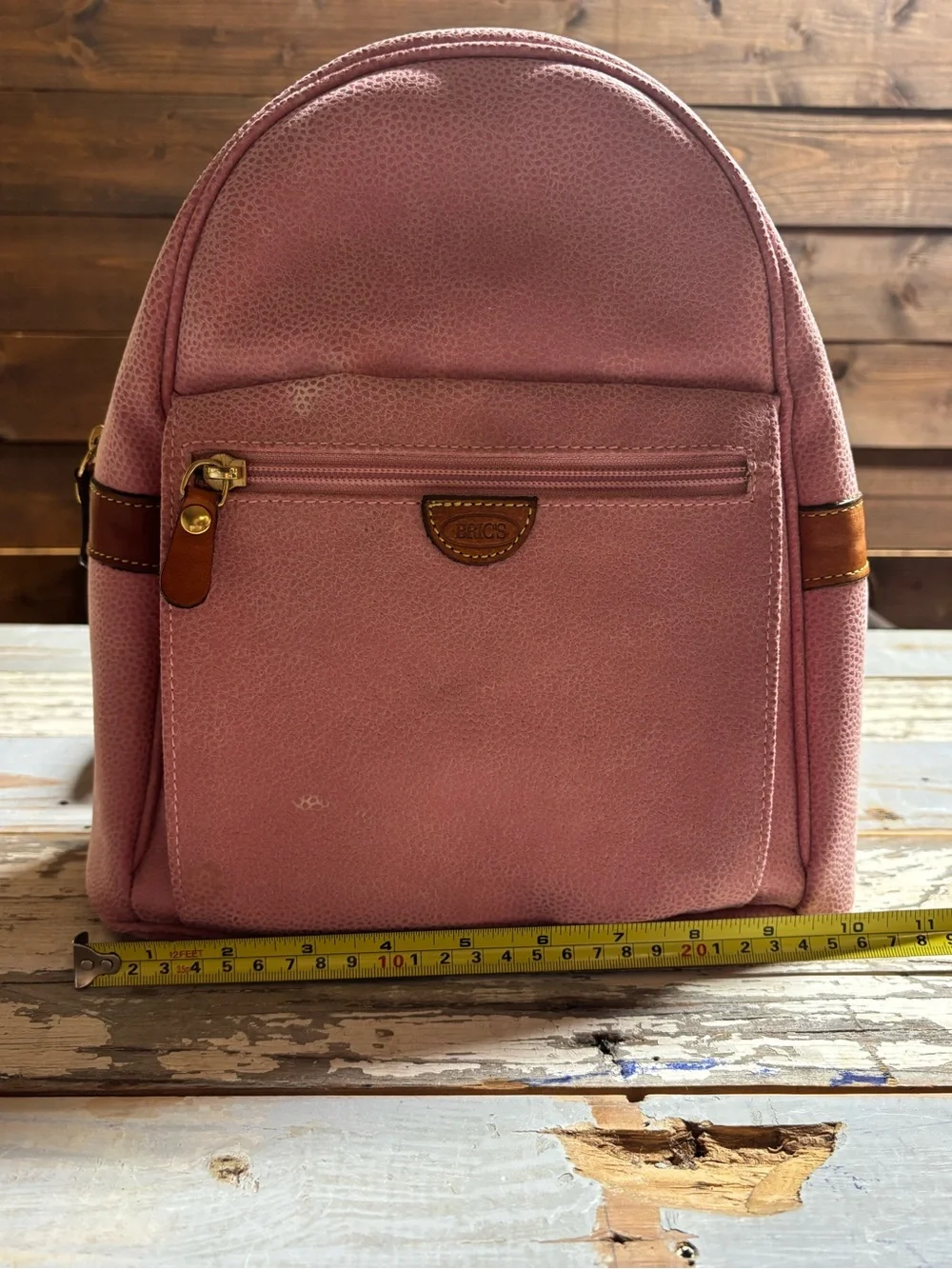 Bric’s Pink Pebbled Leather Backpack Tan Trim Adjustable Straps